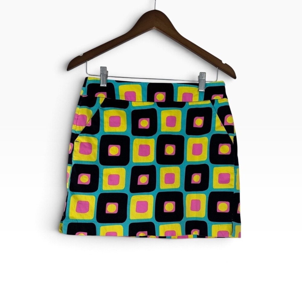 Loudmouth Ladies Golf Skort Size 2 Retro Mod Geometric Print Turquoise Pink